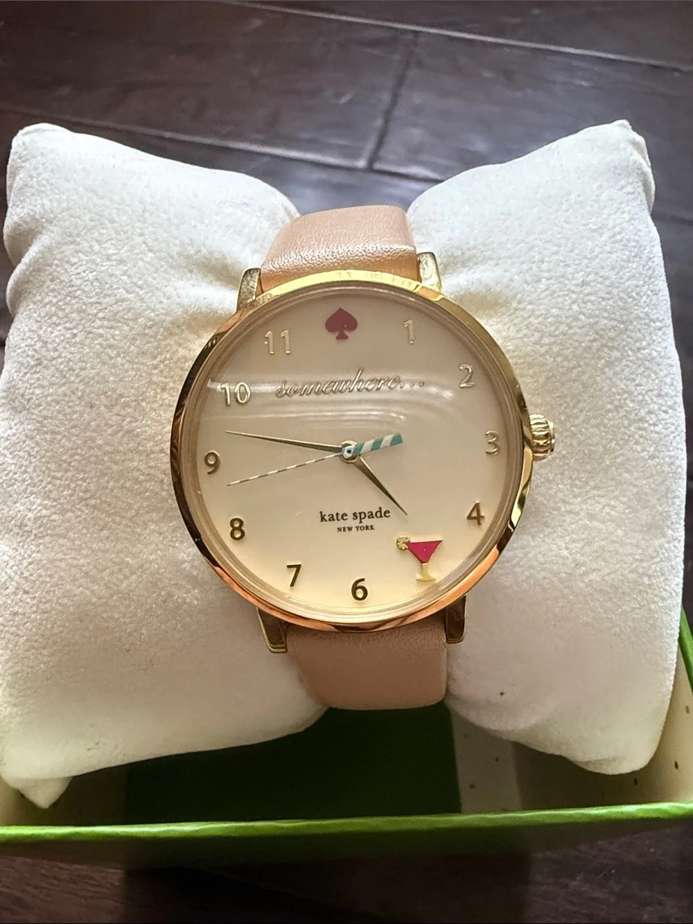 kate spade beige Leather Strap Gold-Tone Round Dial Watch